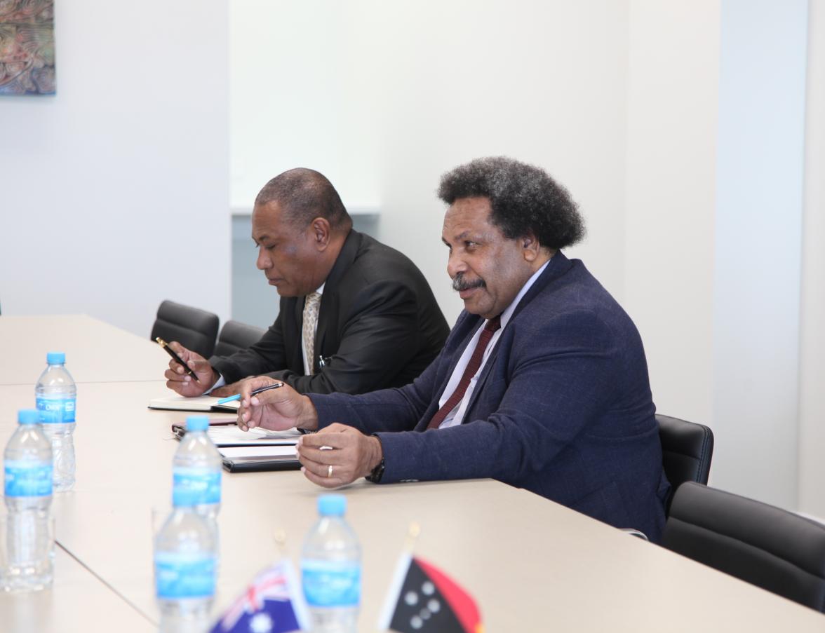 PNG’s Foreign Minister Soroi Eoe during the Bilateral Meeting with Assistant Minister for Trade and Investment Mark Coulton. Credit: DFAT