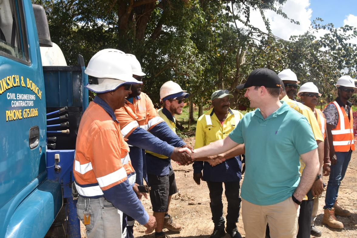 Minister Hawke meet Fijian workers at Blackrock Camp in Nadi. Credit: Aaron Ballekom/DFAT