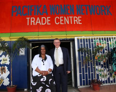 Assistant Minister for Trade and Investment Mark Coulton with founder of Pasifika Women Network, Ruth Undi after an agriculture roundtable with agriculture sector stakeholders on biosecurity. Credit: DFAT