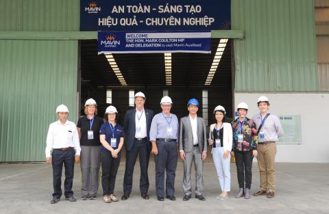 Assistant Minister Mark Coulton at the Australian-Vietnamese joint venture Mavin Group’s aqua feed manufacturing facility on 4 April 2018.